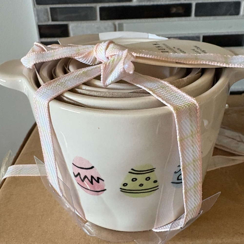 Rae Dunn Ceramic Easter Measuring Cups with Pastel Egg Design